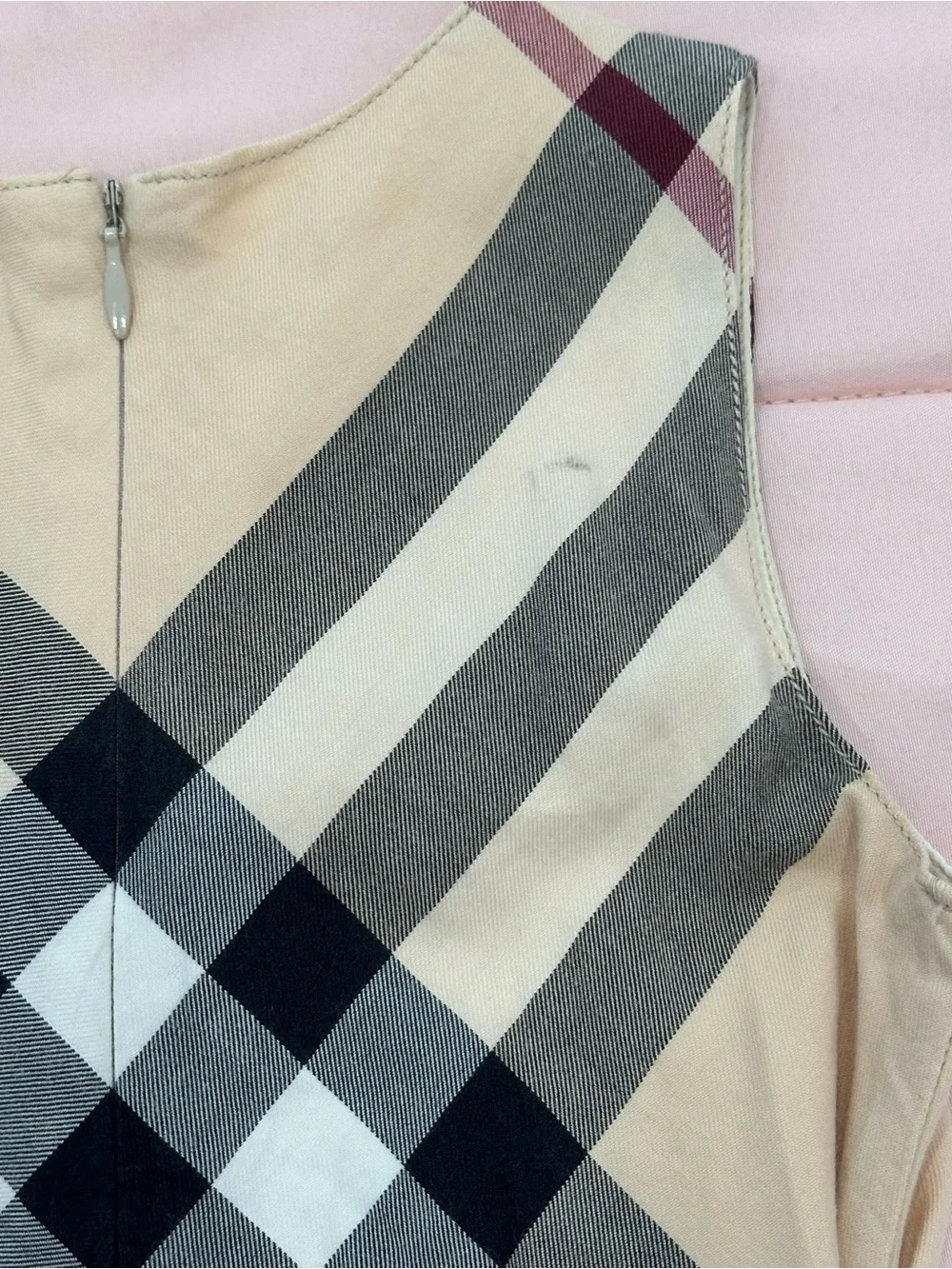 Burberry Beige Plaid Belted Girls' Dress with Black and Burgundy Accents